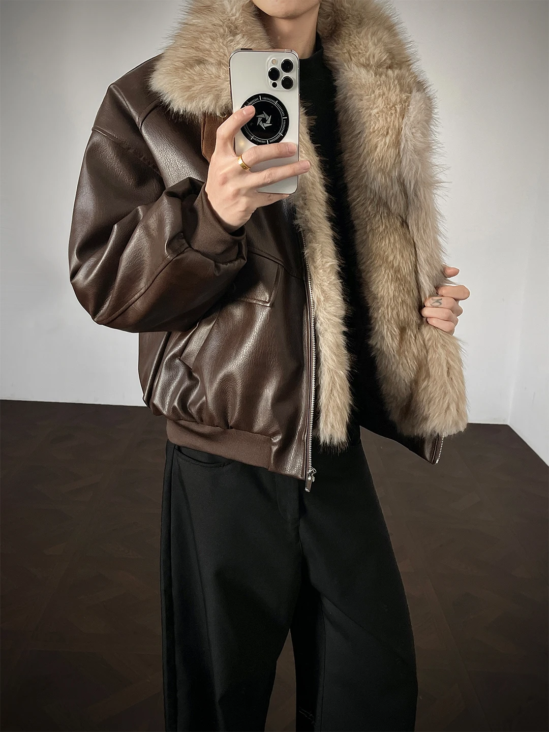 

Cleanfit Men's ort Thiened Cotton Jaet Motorcycle Sle Winter Coat Fur Collar Casual Warm Polyester Fiber Long Sve