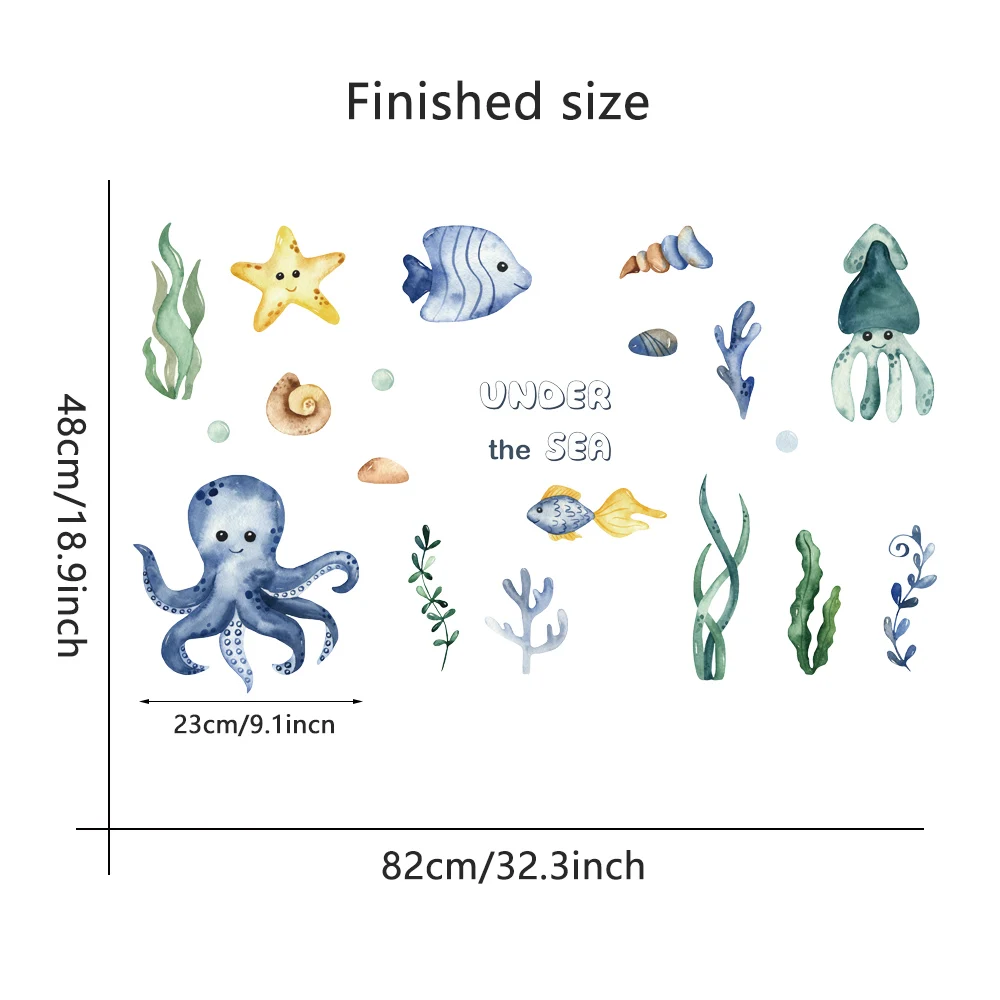 Cartoon Octopus Fish Removable Wall Stickers for Kids Room Kindergarten Eco-friendly Nursery Decor Window Bathroom Tile Decals