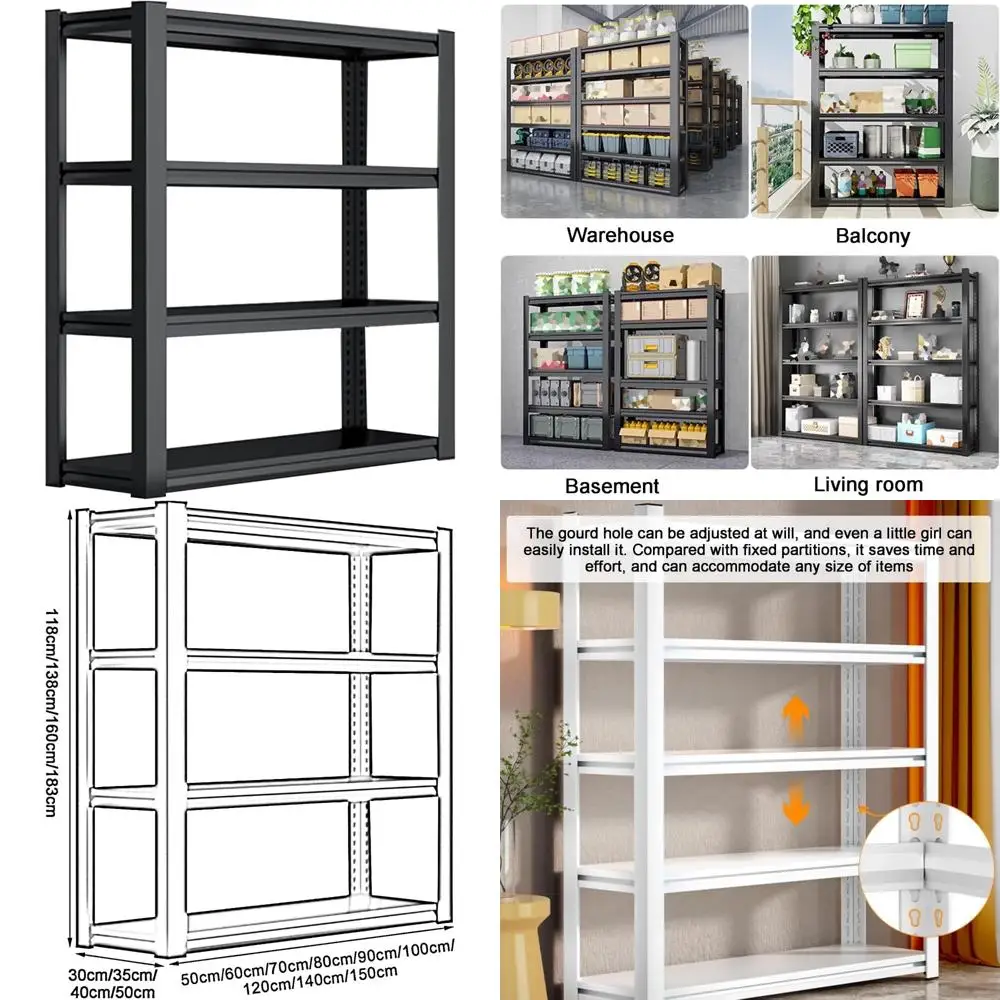 Rak Penyimpanan Logam Kokoh untuk Gudang dan Ruang Bawah Tanah, Tinggi 160cm hingga 183cm, Rak Tugas Berat untuk Organisasi Garasi