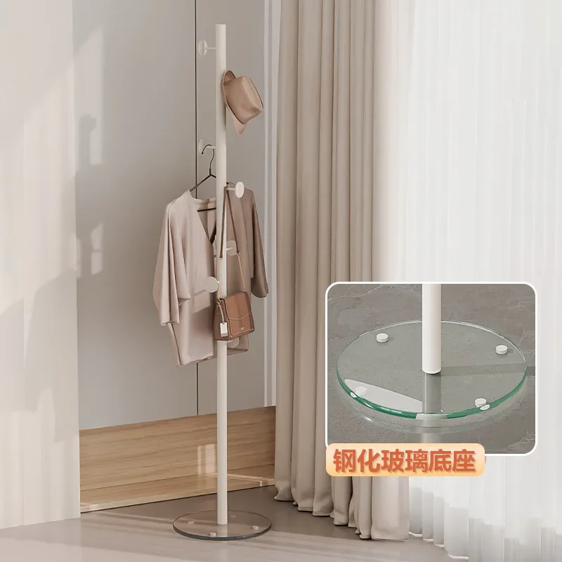 

Cream Style Simple Standing Coat Rack Bedroom Tempered Glass Base Hanger Living Room Entrance Storage Clothes Shelf Coat Racks