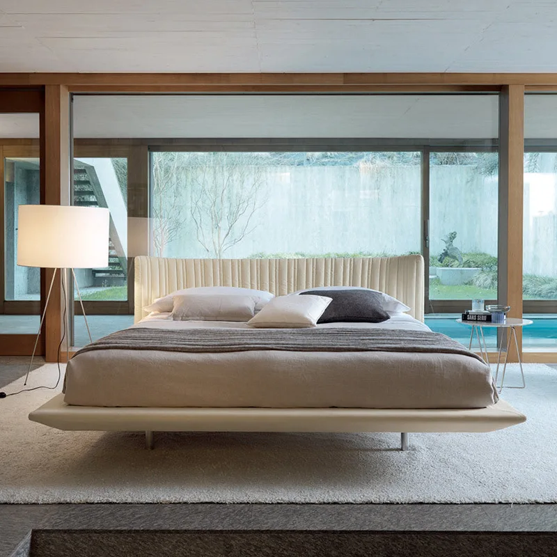 Minimalist fabric bed height PC and console game bedroom 1.8m cream wind hovering bed