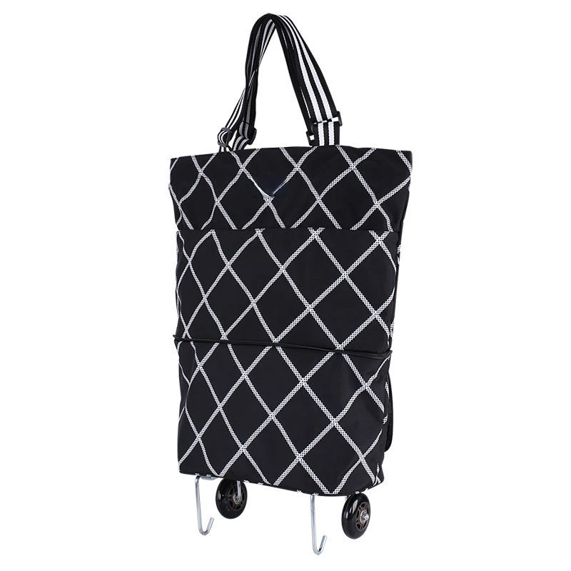 Reusable Folding Trolley Storage Bags Waterproof Collapsible Shopping Bag Shop Cart with Wheels Market Grocery Bags for Women