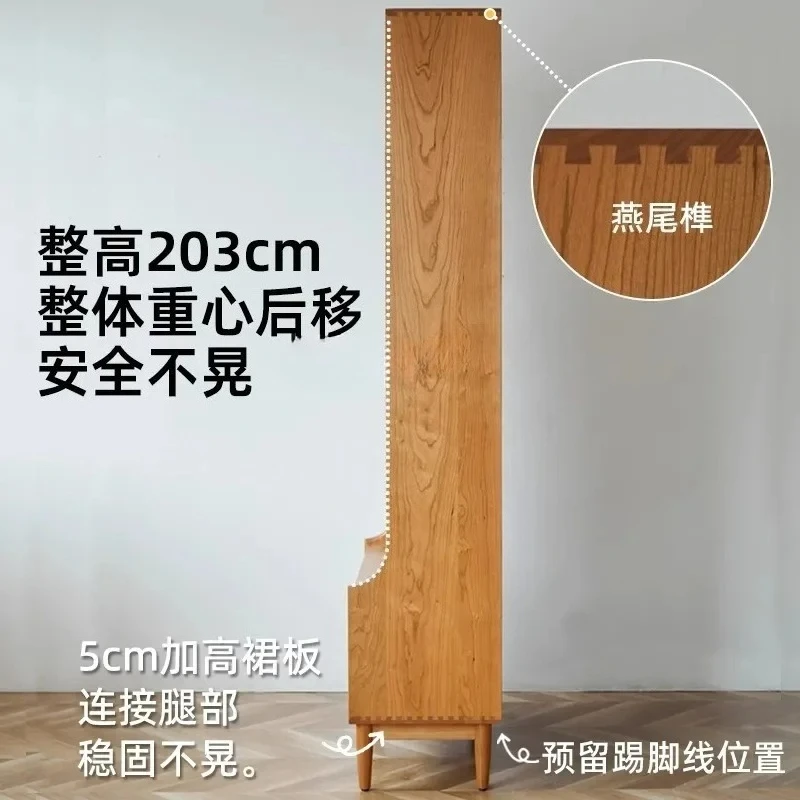 Solid Wood Full Cherry Wood Glass Door Display Floor Standing Wall-Mounted Tall Bookshelf Storage Home Dustproof Bookshelf - view 3