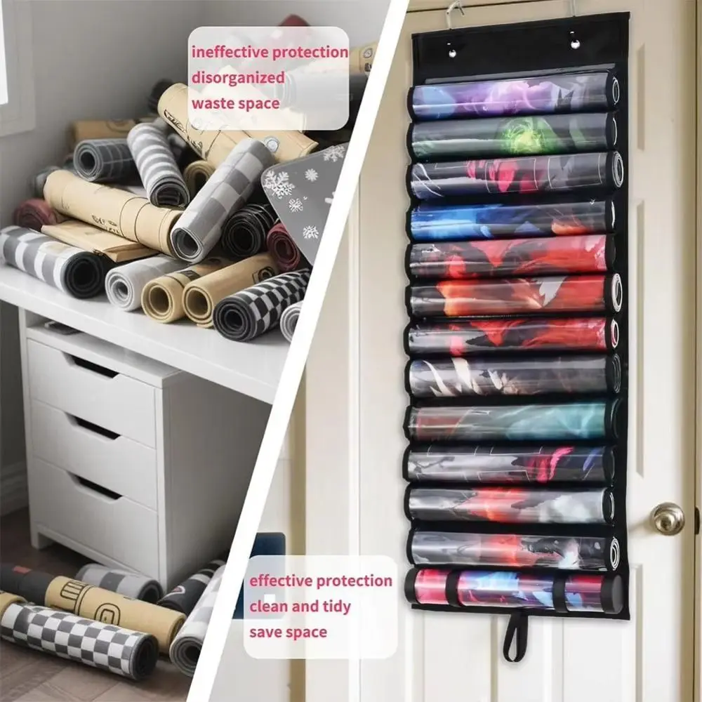 With 2 Hooks Playmat Tube Transparent Plastic Slots Game Mat Storage Space-Saving Multi-Pocket Playmat Storage Bag Household