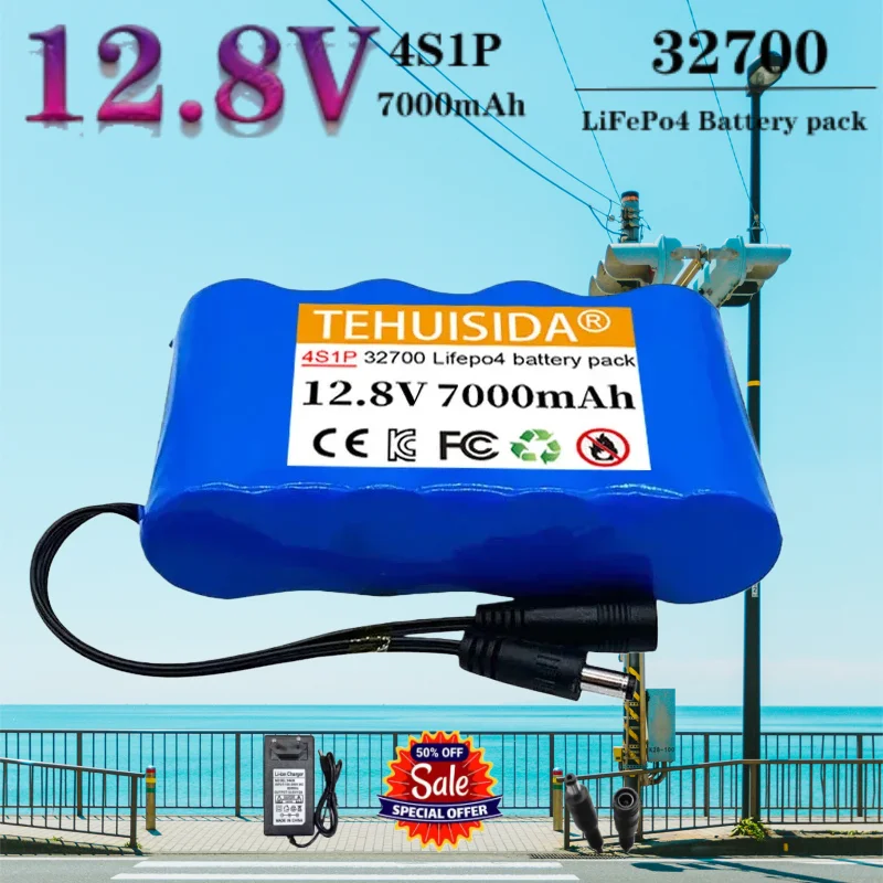 

New 32700 Lifepo4 Battery Pack 4S1P 12.8V 7000mAh with 4S 40A Balanced BMS for Electric Boat and Uninterrupted Power Supply 12V
