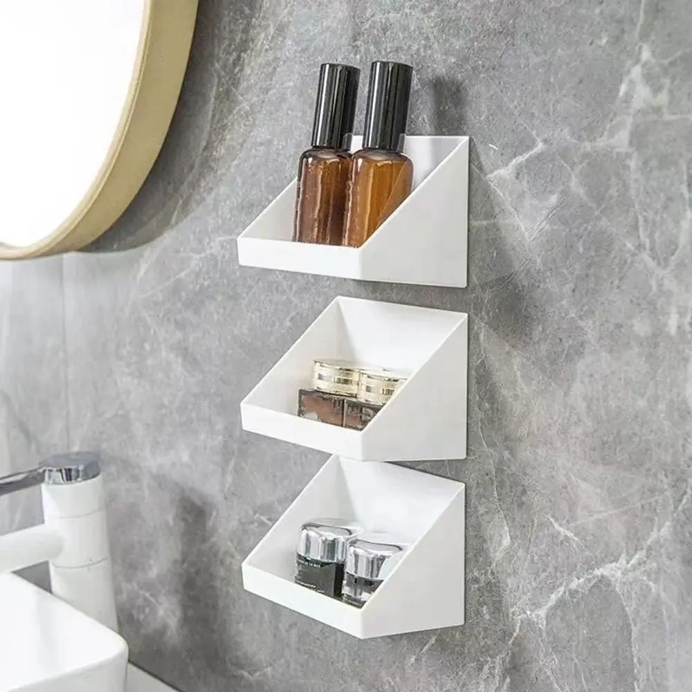 

Plastic Mirror Cabinet Organizer Wall Mounted Self Adhesive Cosmetics Lipstick Shelf Perforated Free White/Transparent
