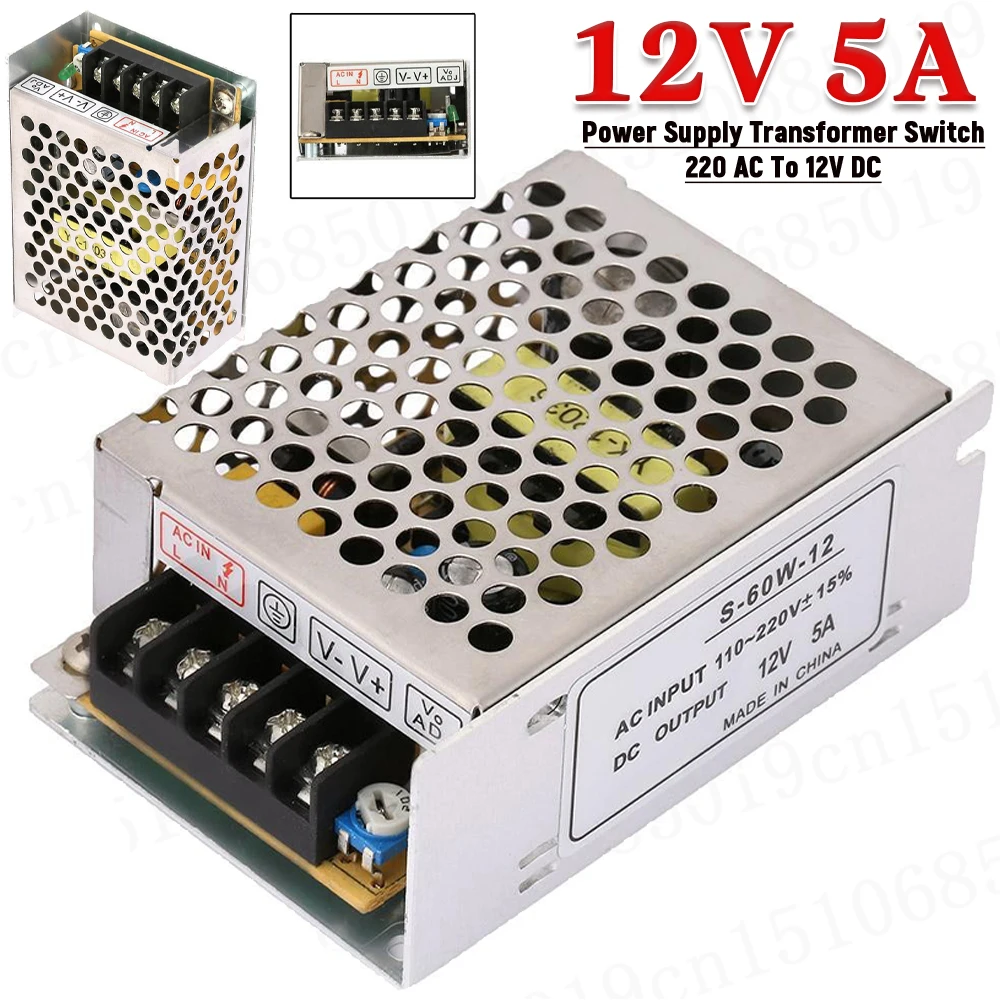 12V 5A Switching Power Supply 220 AC To 12V DC for LED Strip Light Power Supply Accessories 60W Power Supply Transformer Switch