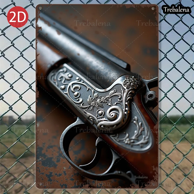 

1PC 2D Flat 8*12inch Metal Sign Vintage Gun Art Rustic Metal Wall Decor