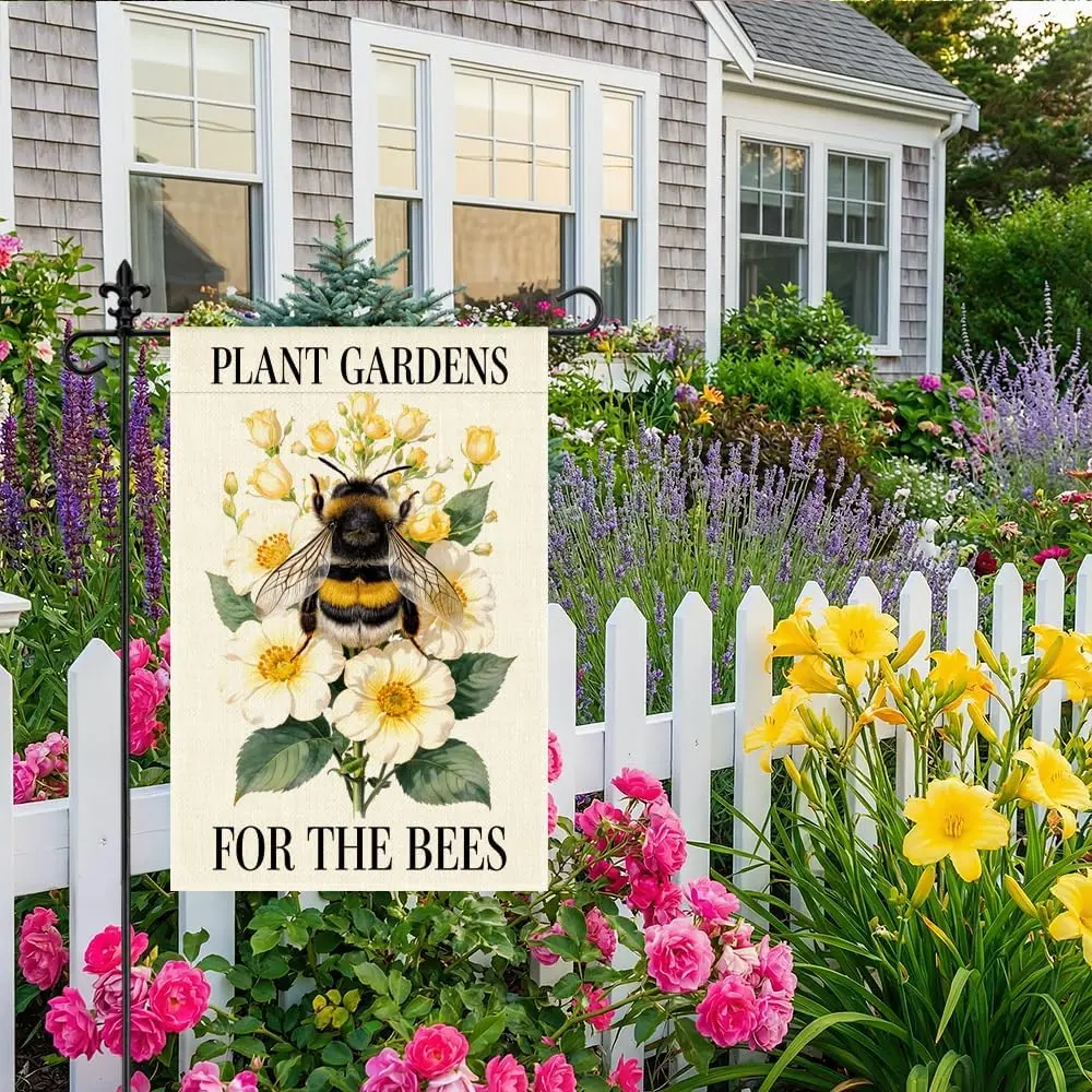 Plant Gardens for the Bees Garden Flag, 12 x 18 Inch Double Sided Bumblebee Floral Outdoor Yard Decor, Meaningful Eco Friend PPM - view 5