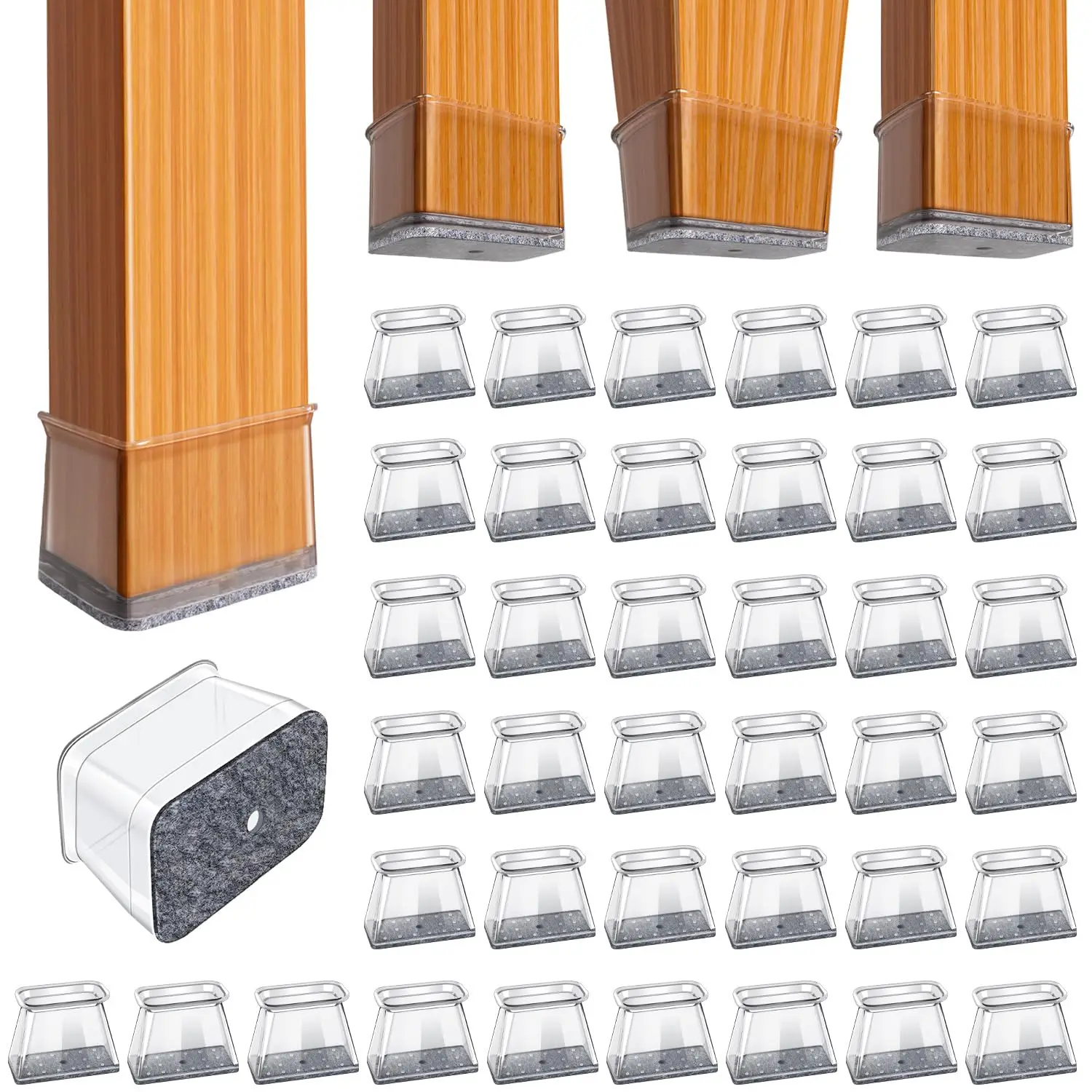 16-24Pcs Chair Leg Floor Protectors Rectangle Chair Leg Protectors for Hardwood Floors Silicone Pads Covers to Protect Floors