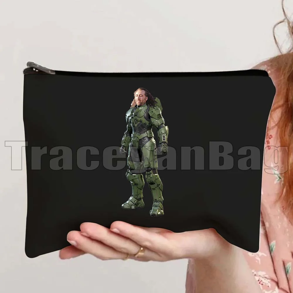 Vintage Nicolas Cage Pattern Nick Banana Nic Meme Cage Movies Fan Gifts Canvas Cosmetic Bags Makeup Toilet Bag Pencil Case Pouch
