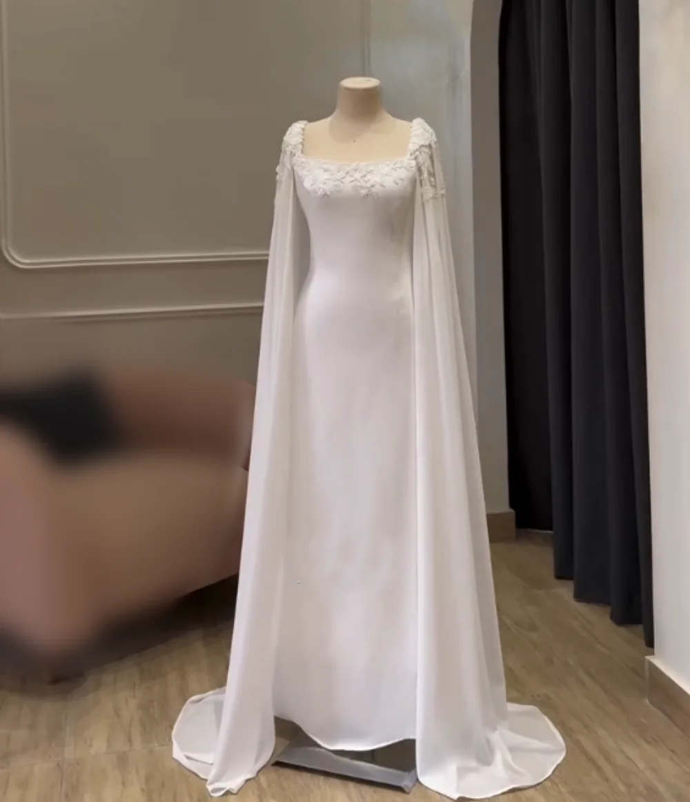 

Customized Jersey Applique Square Neck A-line Long Dresses Bespoke Occasion Wedding Party Gown Exquisite High Quality