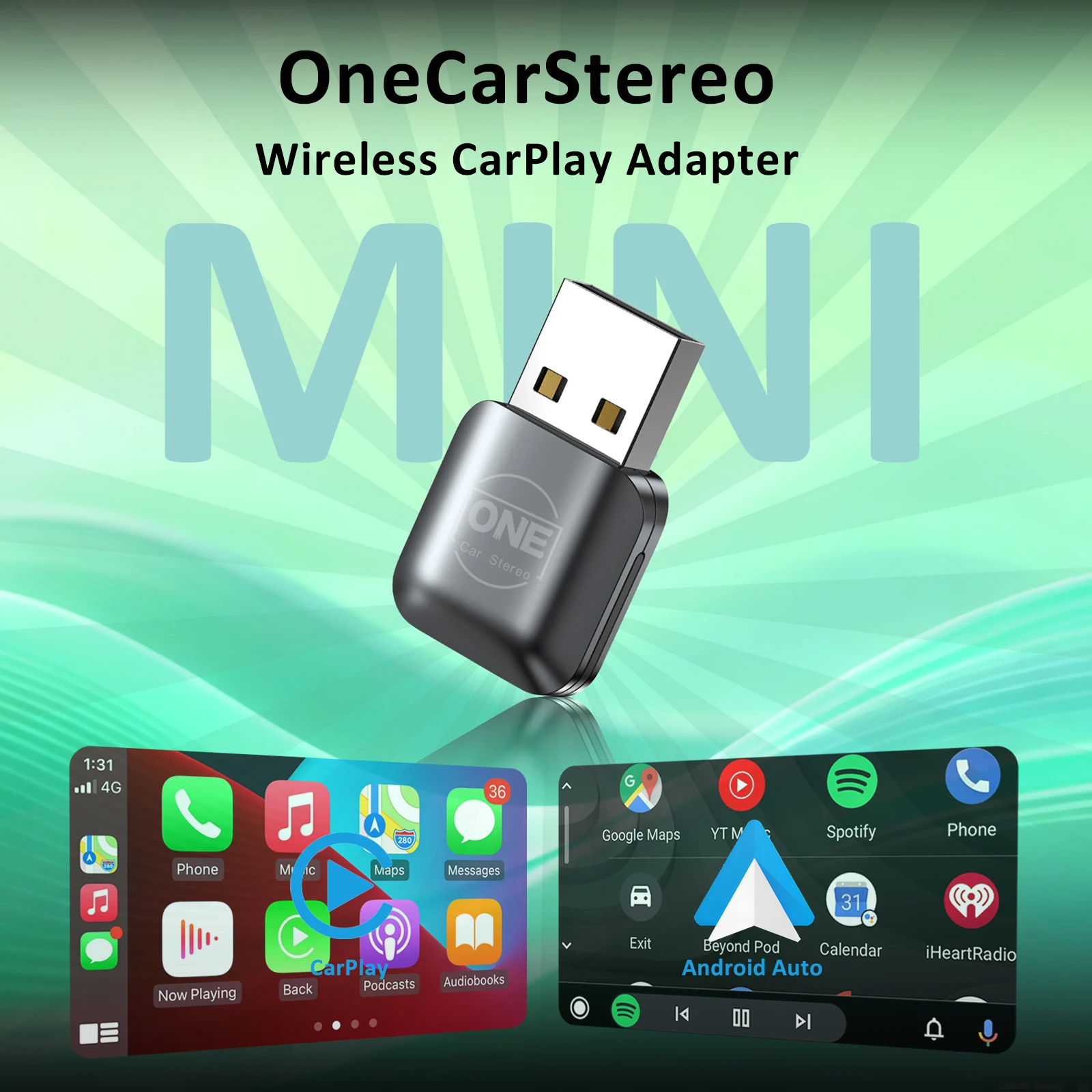 OneCarStereo Mini Kabelloser CarPlay Android Auto Adapter Konvertiert Kabelgebundenes zu Kabellosem CarPlay Dongle für Autos mit Kabelgebundenem CarPlay