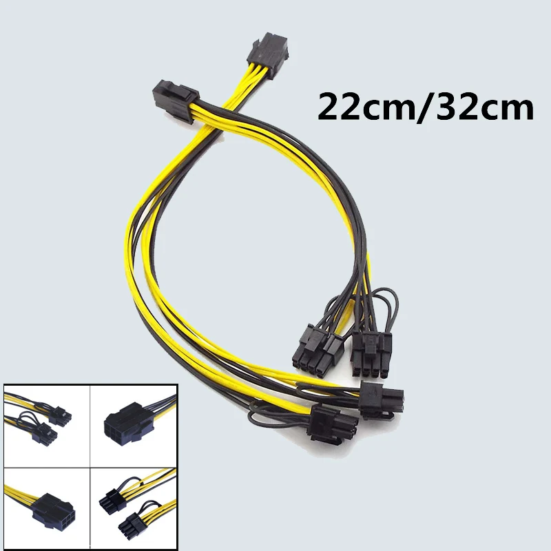 

1 шт., 22 см, 32 см, PCI-E, 6-контактный, двойной 6 + 2-контактный разветвитель питания, кабель видеокарты PCIE PCI Express, 6-контактный на двойной 8-контактный кабель питания J17