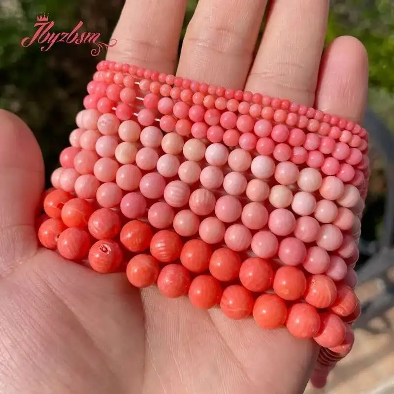 2/3/4/6/8mm Natural Coral Pink Round Stone Beads For Necklace Bracelets Jewelry Making Spacer Strand 15 Inches DIY Loose Beads