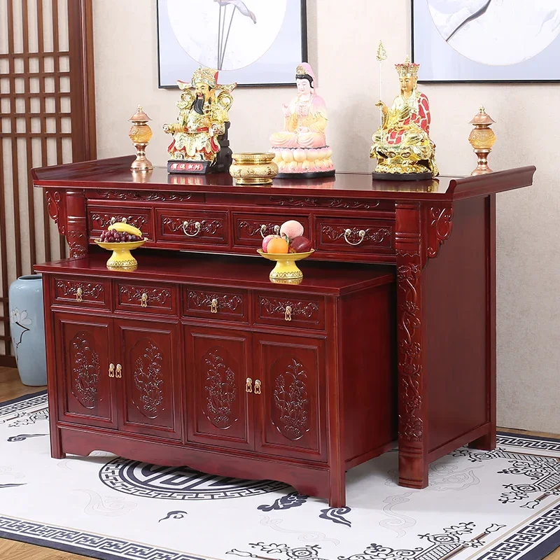 Household Solid Wood Guan Gong Zhongtang Buddhist Hall Cabinet for New Chinese Buddha Table Desk