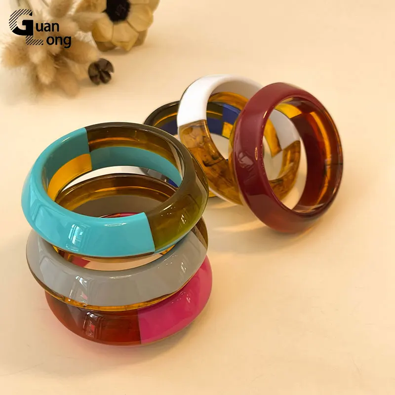 GuanLong New Fashion Exquisite Multicolor Bracelets Resin Acrylic Bracelet & Bangle For Women Girls Wide Geometric Party Jewelry