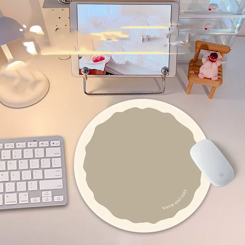 Simple Cream Solid Color Lace Sweet Smooth Rubber Mouse Pad Keyboard Office Desktop Decoration Student Dormitory Waterproof
