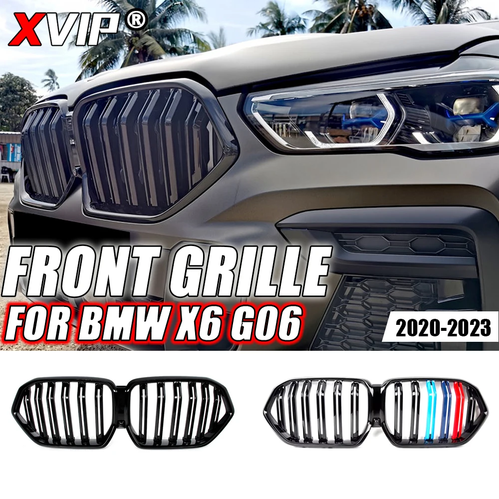 XVIP Gloss M-Color Double Line Style Upper Racing Grilles Fit For BMW X6 G06 X6M F96 2020-2023 Front Bumper Double Slat Grilles