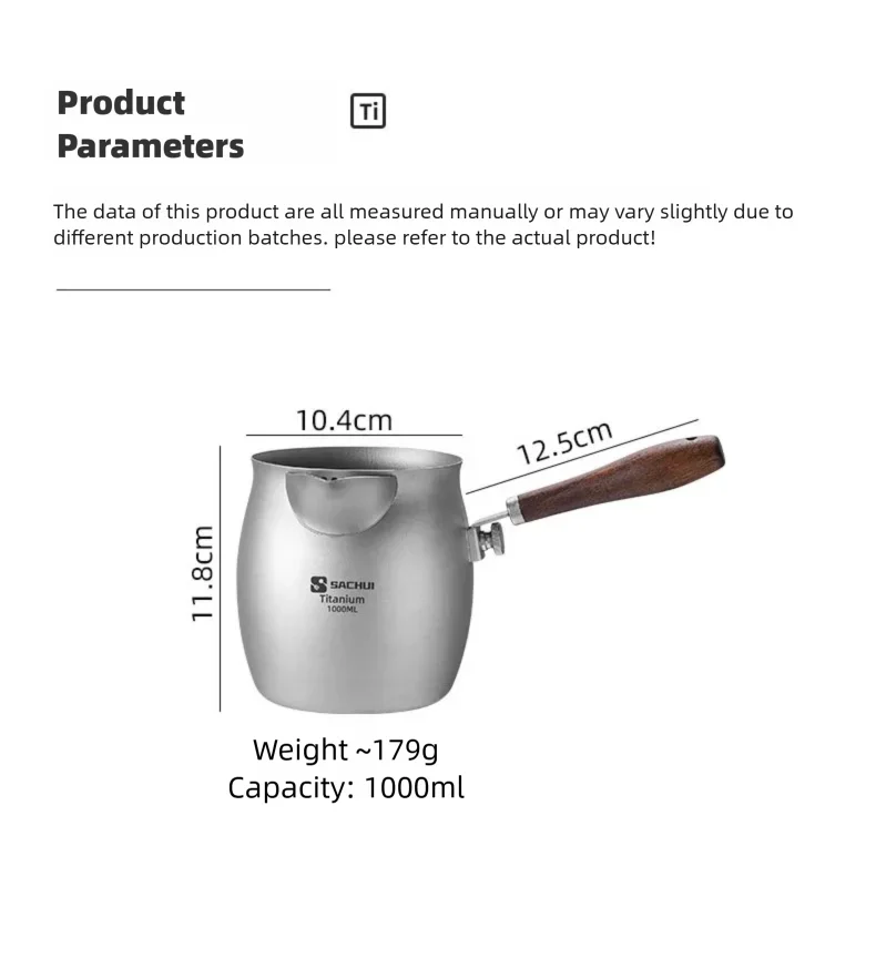 Reiner Titan-Teekessel mit Teesieb, Multifunktionskessel für Outdoor-Camping, Weinwärmer, Milchtee-Topf mit Abnehmbarem Griff – Detail 8