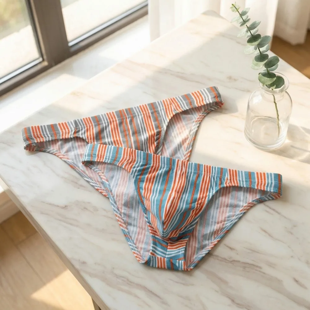 

Soft Lingerie Men's Triangle Panties Breathable Large Size Striped Briefs Mid Waist Underwear for Men Men