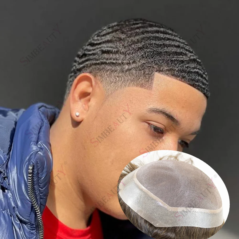 

Европейские человеческие волосы Мужские парики 8 мм 10 мм Черные глубокие волны Прочные тонкие моно шиньоны 100% протез человеческих волос 360 Плетение парика