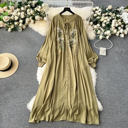 Vintage Elegant Embroidery loose Dress korean fashion A-line Casual Women Fashion Summer Spring Dresses