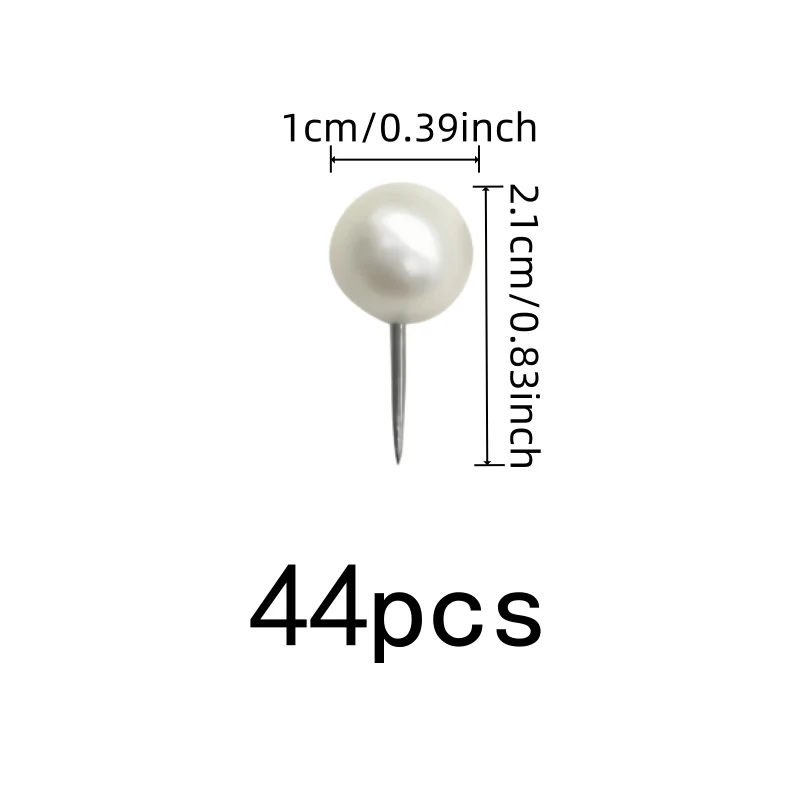 44 pcs Pearl Push Pins, Round Pearl Head Design, suitable for Office Bulletin Board, Sharp Steel Pin Point