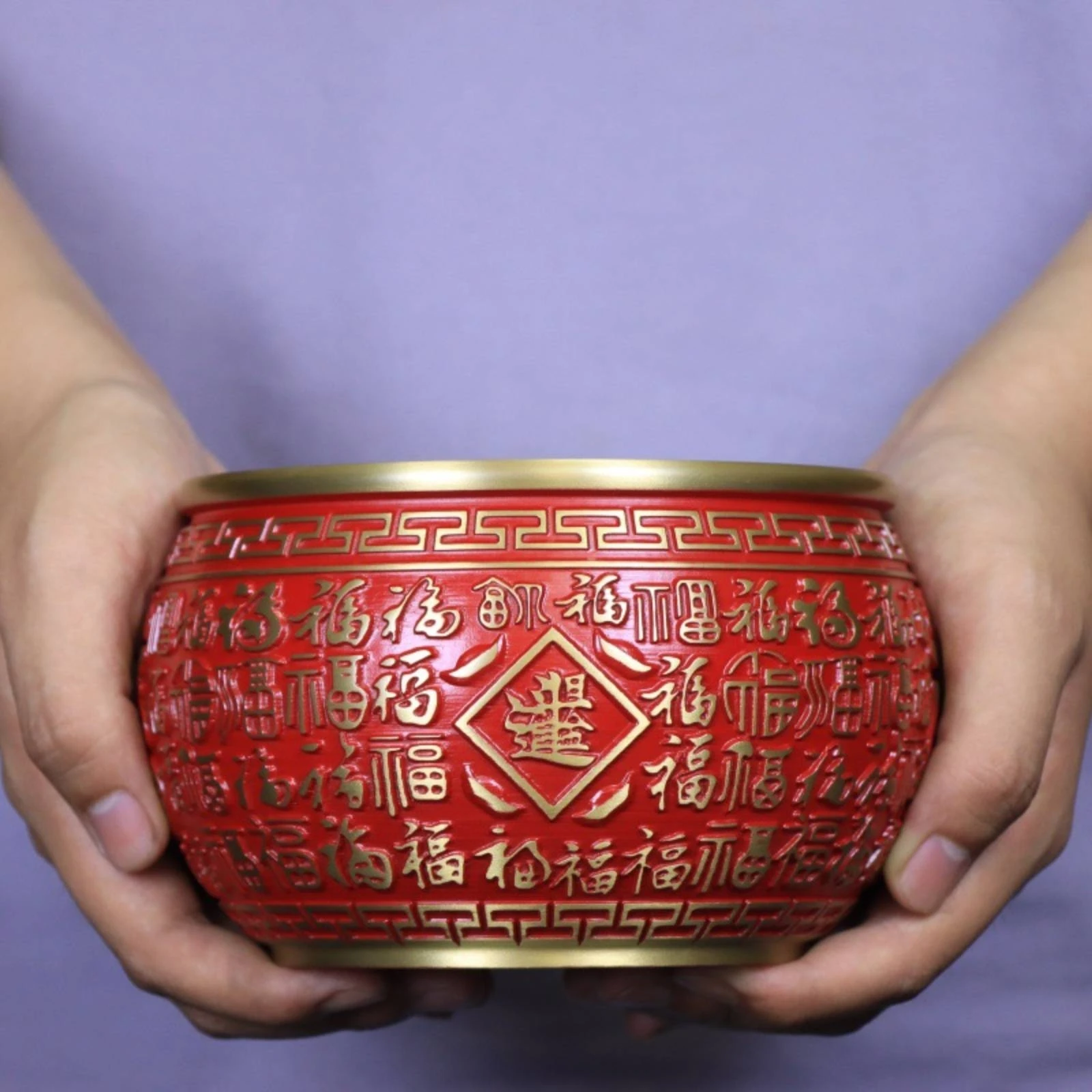 

Ornate Finish Bowl-shaped Ornament Freestanding Decorative Accent Red Surface for Bedroom or Foyer