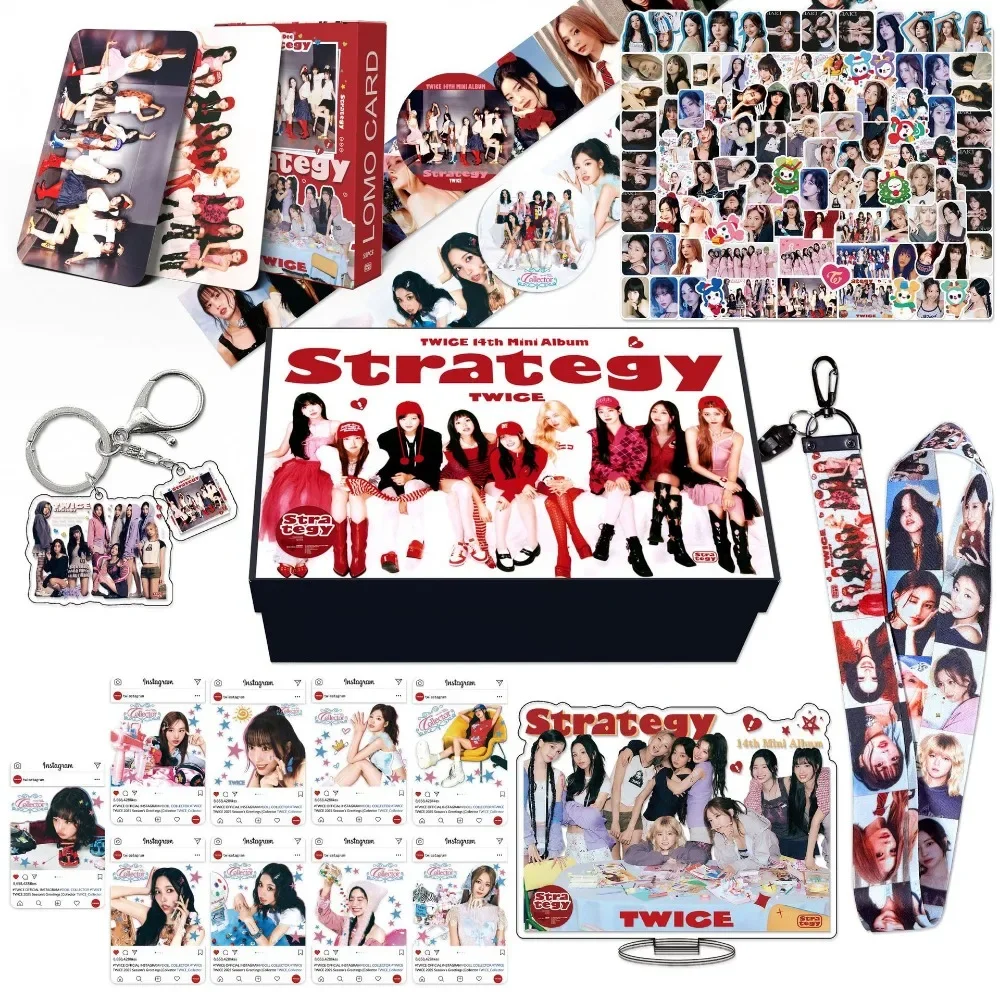 

KPOP Korean Idols TWICE New Album STRATEGY Fashion Keychain Sticker Gift Box Character Photos Lomo Card Keychains Keyring Gift