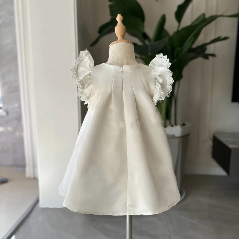 패션 공주 드레스 꽃 소녀 드레스 레이스 베이비 키즈 결혼식 1 생일 파티 가운 2025 여름 어린이 Eid 휴일 옷