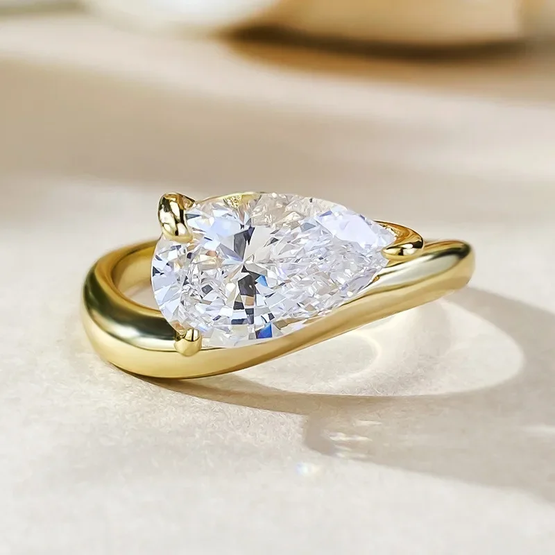 

Кольцо из золота 14K с лабораторным бриллиантом в форме капли, 100% настоящее серебро 925 пробы, обручальное/помолвочное кольцо для женщин, ювелирное украшение