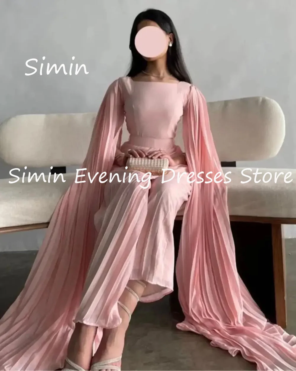 Simin Satin A-line O-neck Ruffle Arab Formal Prom Gown Saudi Ankle-length Evening Elegant Party dresses for women 2023