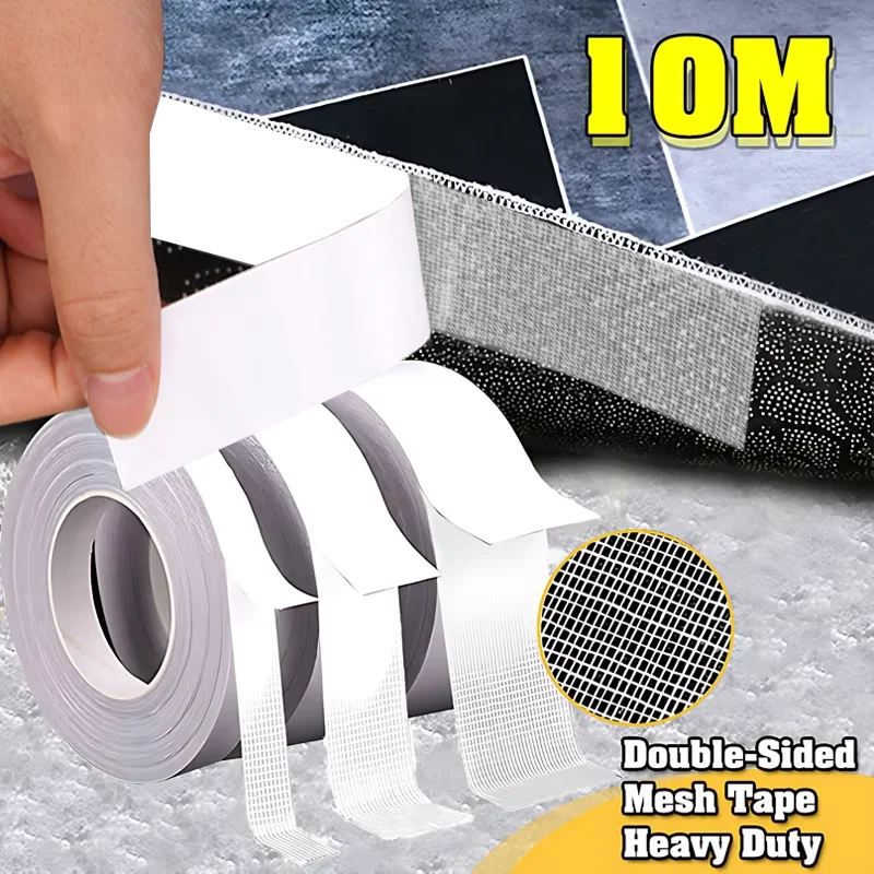 10M Extra Strong White Cloth Base Double Sided Tape Transparent Mesh Super Traceless Waterproof High Viscosity Carpet Sticker