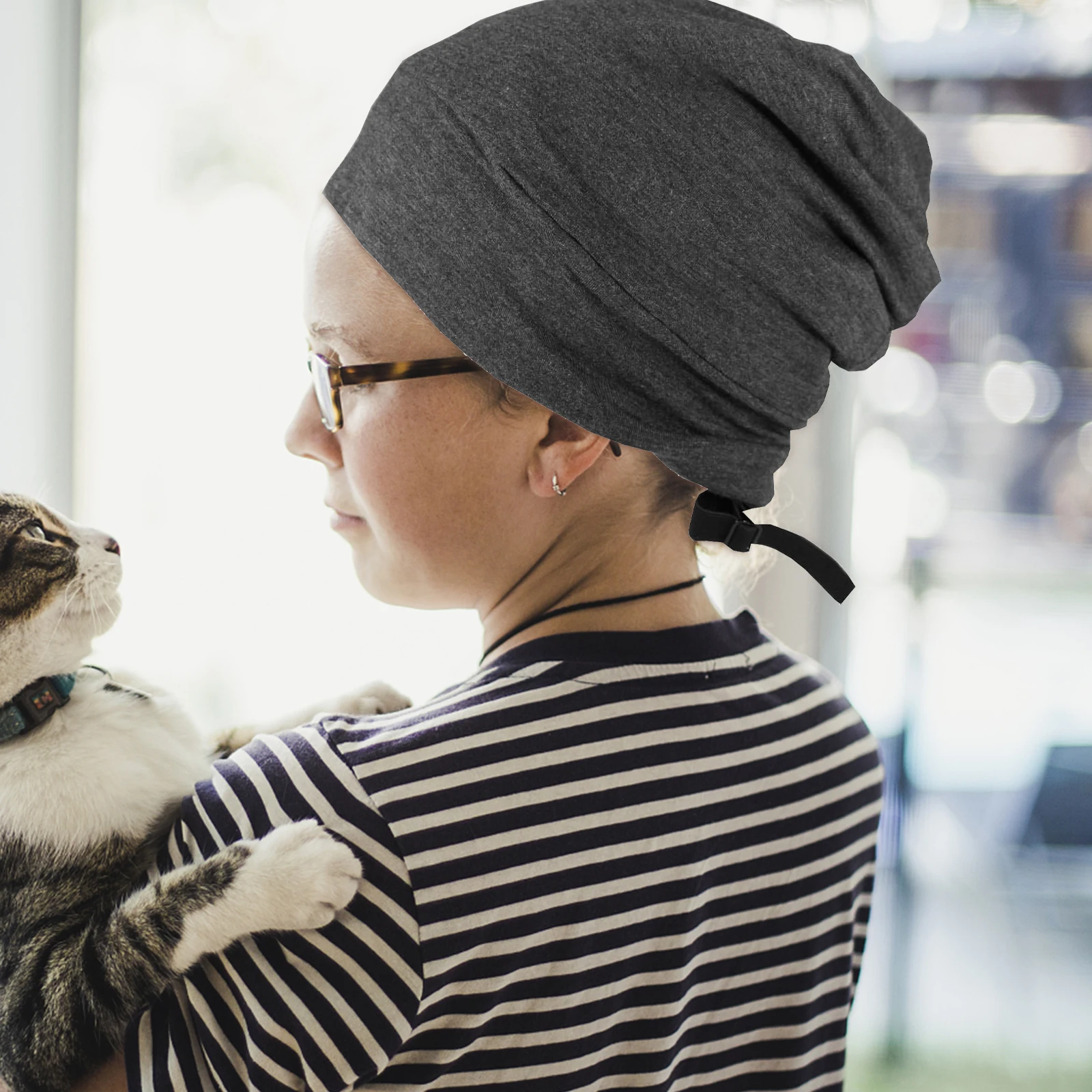 

Silk Lined Adjustable Sleep Cap Night Hat Dark Grey Comfortable Breathable Multipurpose Household Headwear Practical Useful