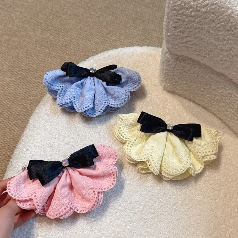 女性用エレガントなレースリボンバナナヘアクリップ、甘いフリルラインストーンヘアバレッタ、滑り止めポニーテールホルダーヘアアクセサリー