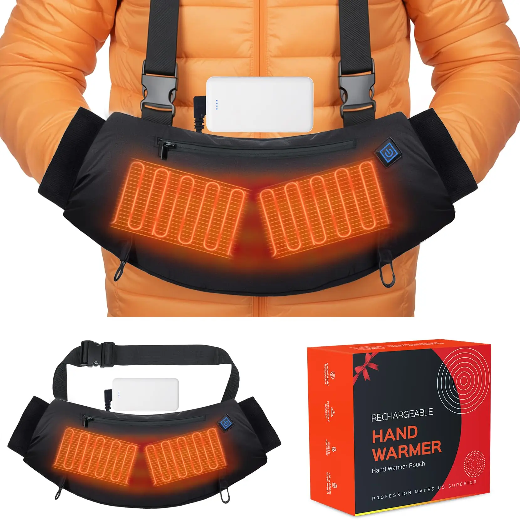 

10000mAh Heated Hand Warmer Pouch, Rechargeable Electric Hand Muff for Winter Outdoor