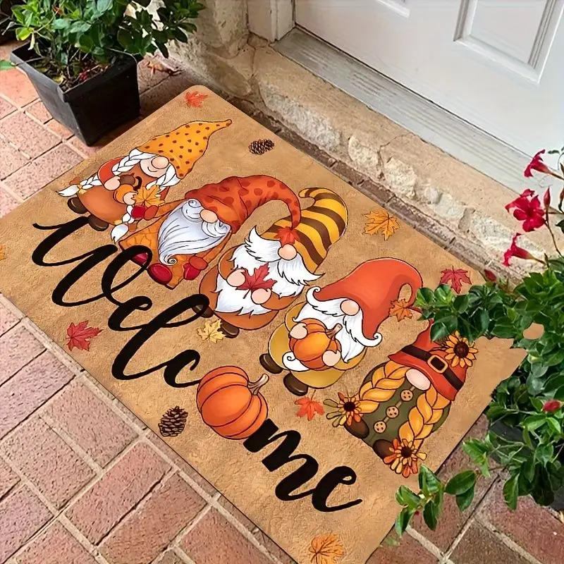 VIKAMA Thanksgiving Fall Doormat Gnome Pumpkin Sunflower Maple Leaf Welcome Non‑Slip Entrance Rug Holiday Home Decor