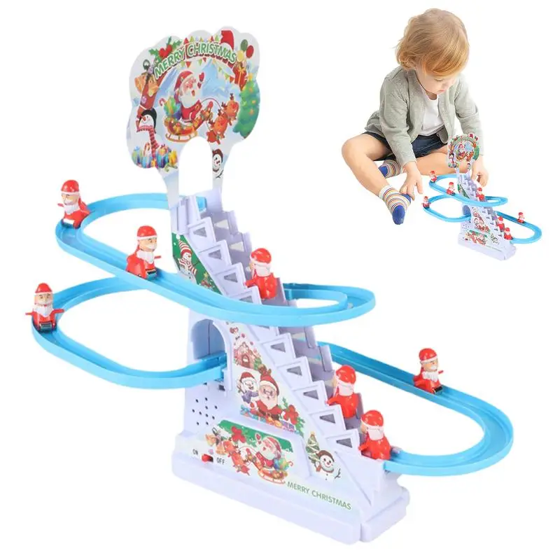 Christmas Climbing Toy Electric Toys Roller Coaster Playset Santa Climbing Game Educational Toys Christmas Slide With Lights &