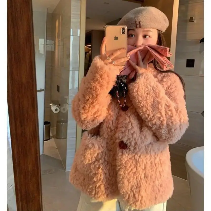 여성용 코트 겨울 가을 재킷 아우터웨어 따뜻한 플리스 안감 핑크 젊은 감각의 셰르파 두꺼운 에코 퍼 프리미엄 슬림 퀼팅 코트