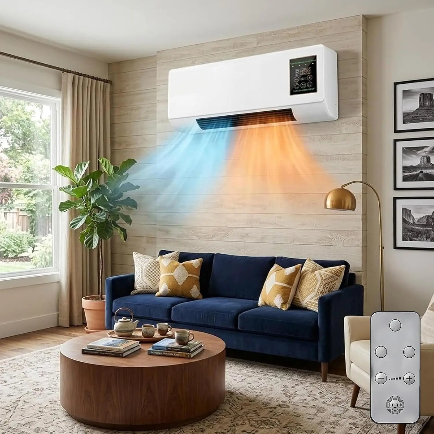 Quiet Wall Mounted Air Conditioner Fan, 2-in-1 Portable Heating and Cooling Combo, 1800W Smart Mini AC Unit with Remote Control Timer for Home Living Room Basement(White)