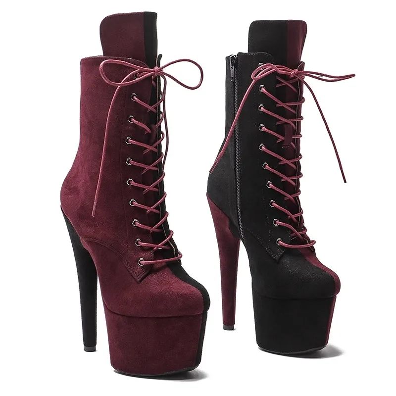 Auman Ale New 17CM/7inches Suede Upper Sexy Exotic High Heel Platform Party Women Round Toe Ankle Boots Pole Dance Shoes 177