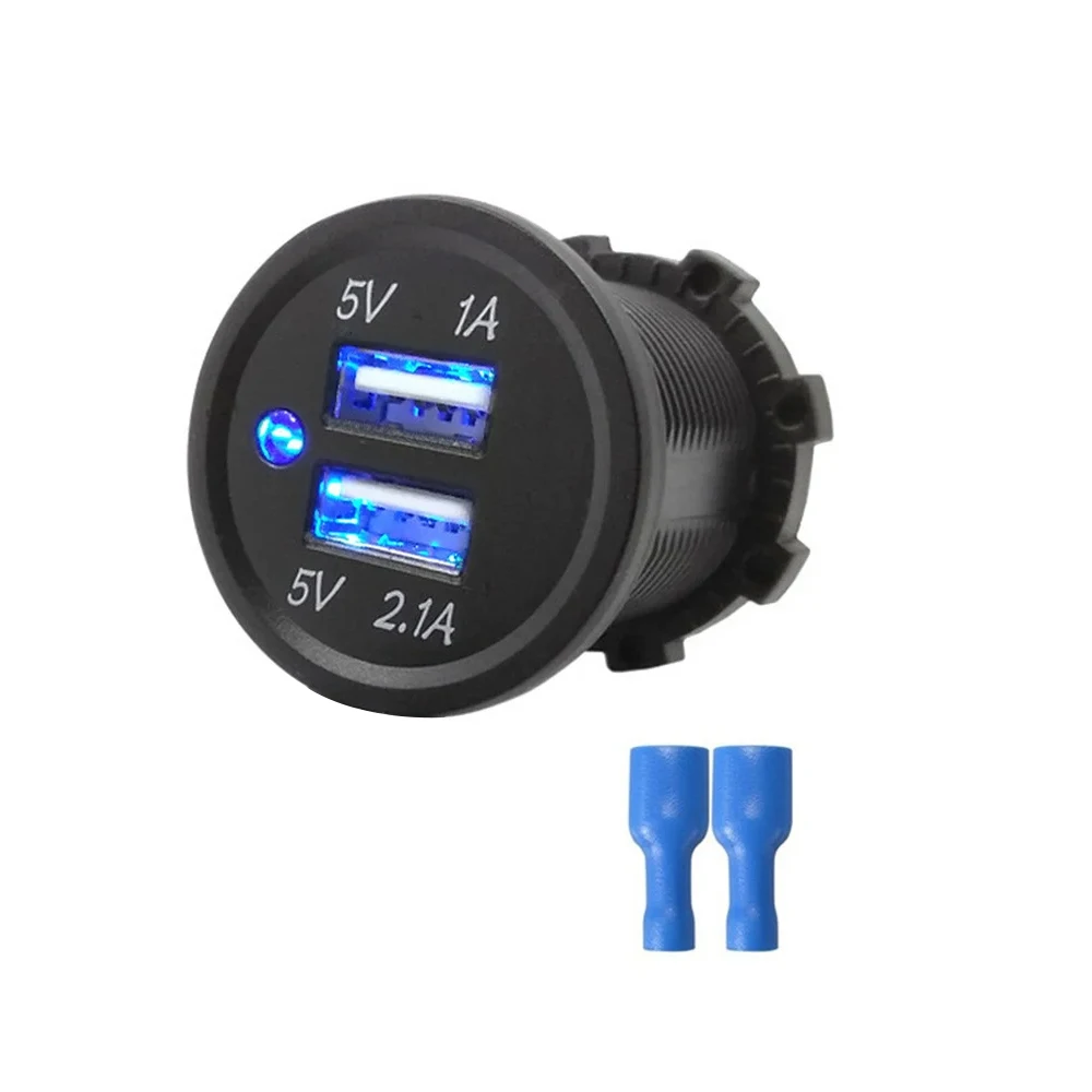 Auto Truck Adapter USB Socket Car Charger Power Mobile Phone LED Panel Charge 5V 2.1A Socket Dual USB Port for Boat Motorcycle