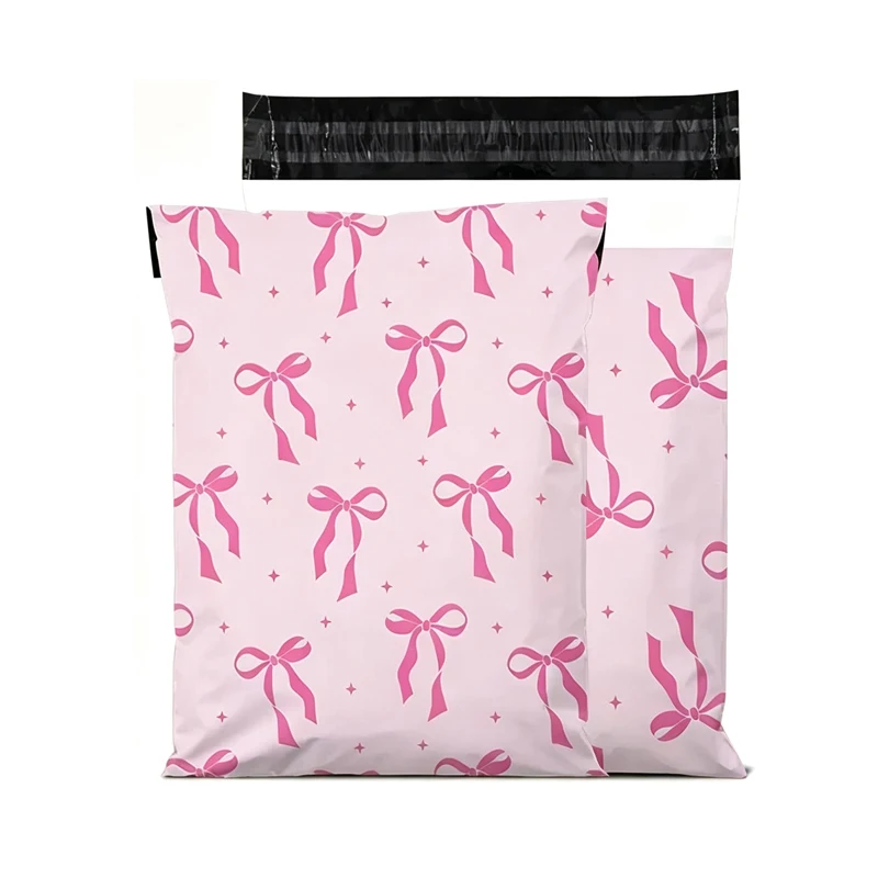 New Pink Express Bags Cute Bow Knot Delivery Bag Packing Shoe Envelopes PE Self Adhesive Courier Pouch Mailing Storage Bags