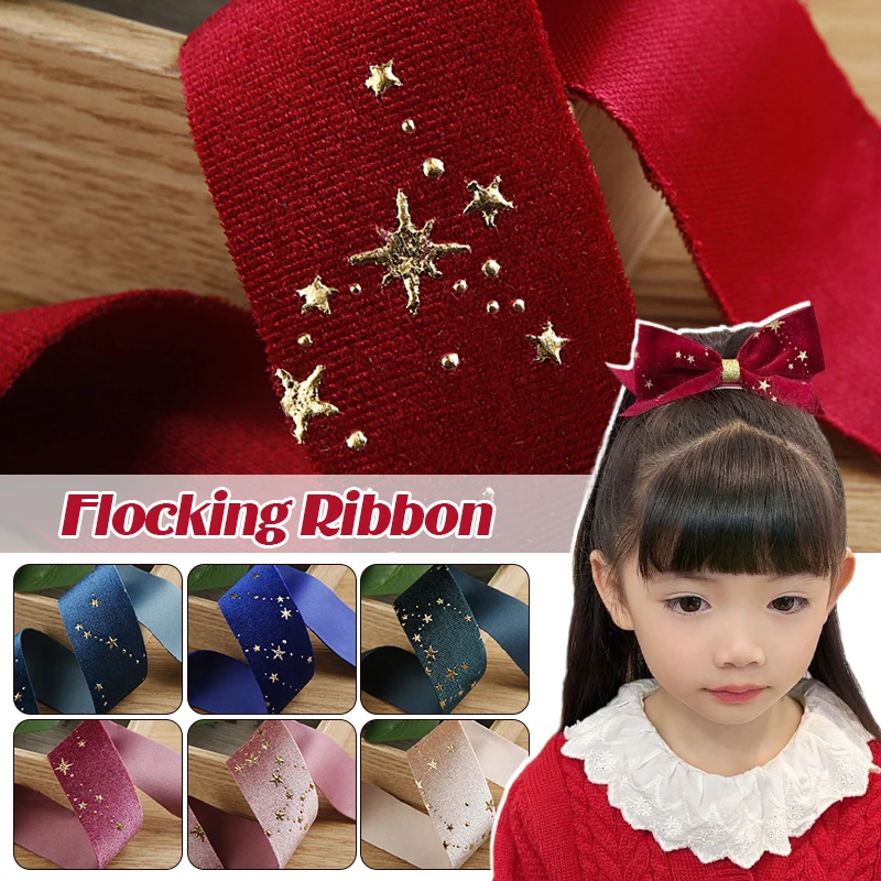 

10 Yards Velvet Flocking Ribbon 40MM Stars Bronzing Ribbon For Hair Bows Shoes Hats DIY Crafts Handmade Hair Accessories