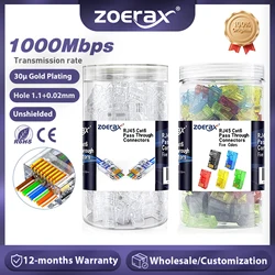 ZoeRax 200/100/50PCS RJ45 Cat6 Pass Through Connector RJ45 Modular Plugs 1.1mm Hole for Solid or Stranded UTP/STP Cable