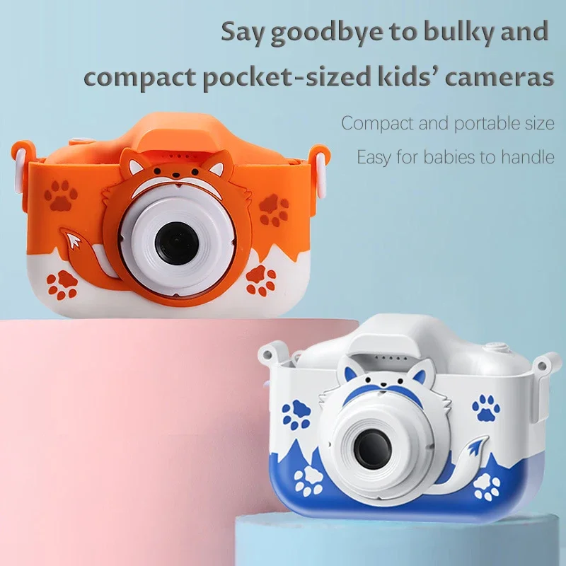 Cute Fox Camera Toy HD 1080P Kids Digital Camera Kids Early Shoot Toys Built-In Game Camera Shockproof Silicone Protection Cover