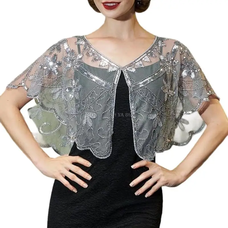 

Вечерняя накидка из бисера, мягкая шаль с цветами из полиэстера и декором из блесток для женщин, свадебное мероприятие и