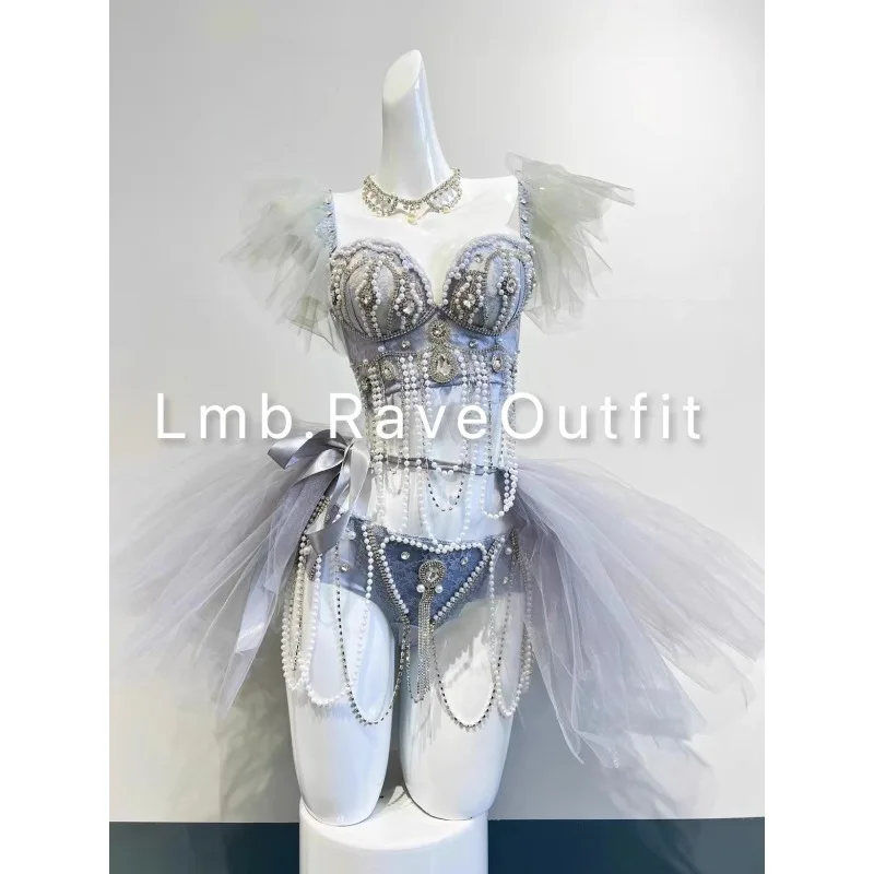 

Customized Grey Pearl Electric Syllable Luminous Tutu Skirt Bikini Gathering Sexy Set Bra Pants Skirt Suit Jumpsuit Women