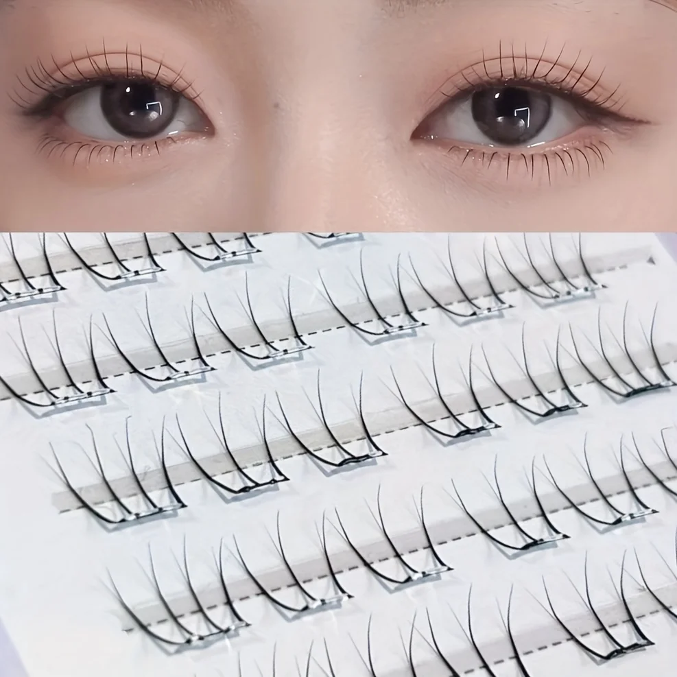 Mixiaohe Short Small Pear Blossom Baby Curved Glue-Free False Eyelashes 100 Clusters Beginner-Friendly Japanese and Korean Style C-Curved Natural Segmented False Eyelashes